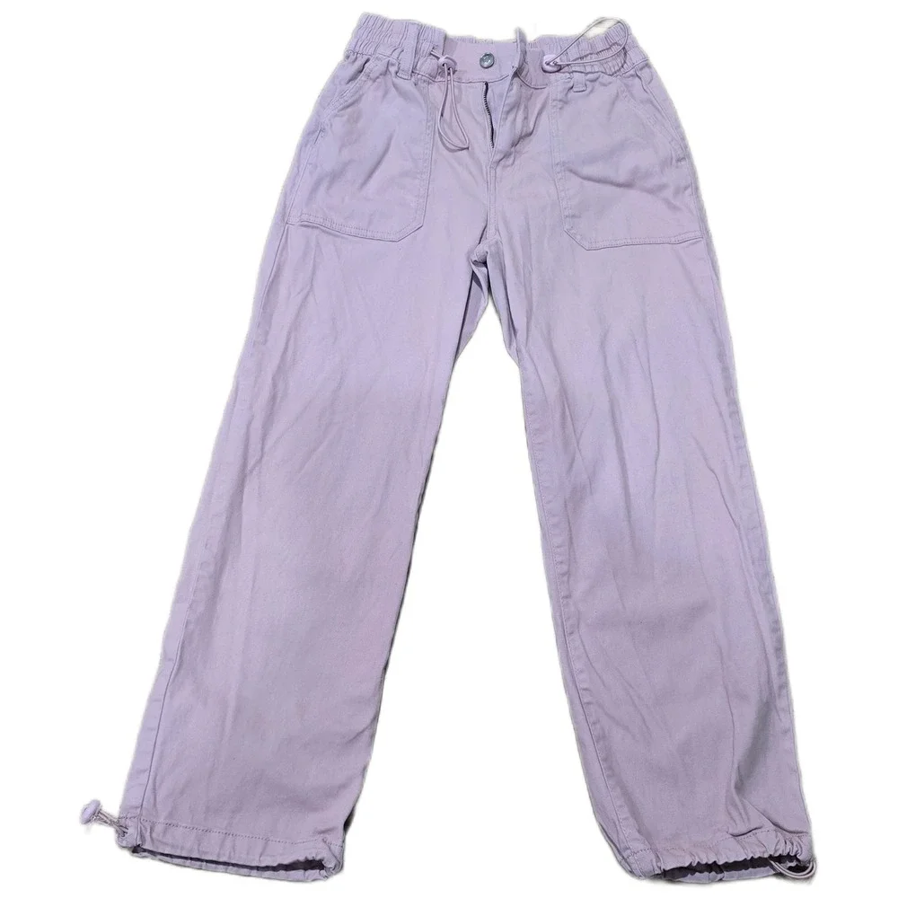 Celebrity Pink Mauve Wide Leg Cargo Pants Elastic Waist Toggle Hem Grunge Size S